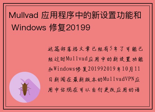 Mullvad 应用程序中的新设置功能和 Windows 修复20199 